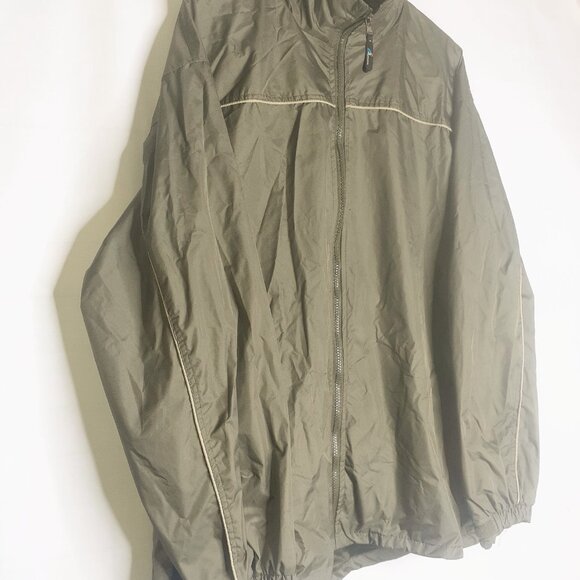 I5 Vintage Large Green Mens Windbreaker Jacket Zip Up Mock Neck Drawstring - Picture 2 of 8